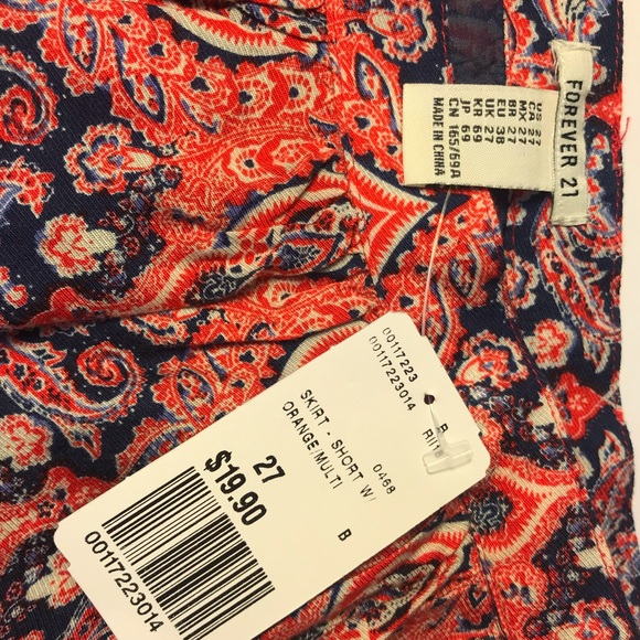 NWT FOREVER 21 Orange Multi Mini Short Skirt - Picture 6 of 6